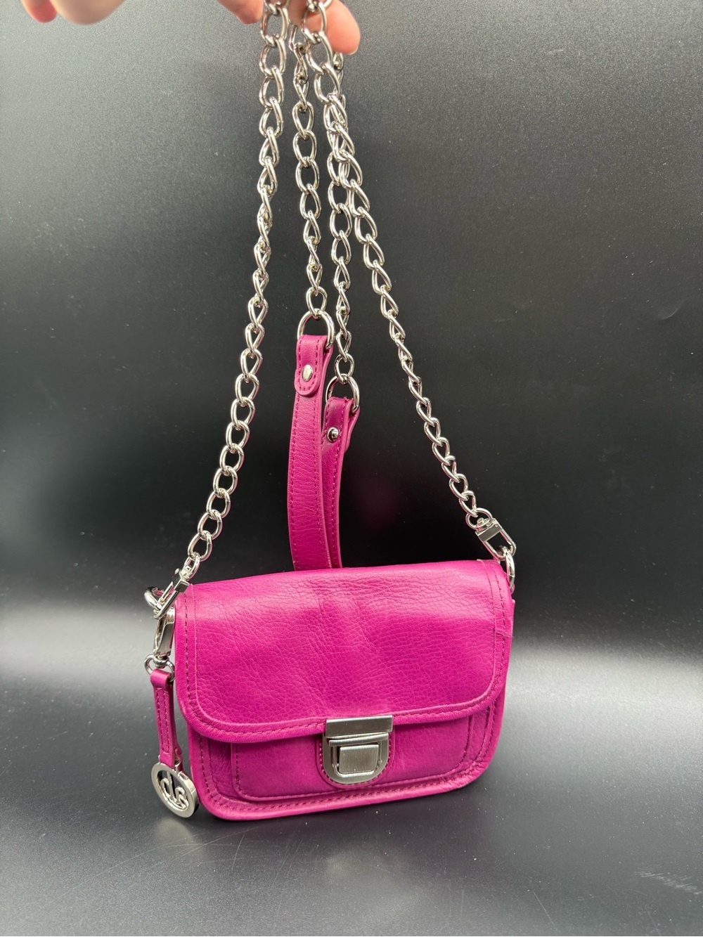 Audrey Brooke Hot Pink Leather Crossbody with Silver Chain